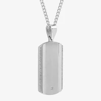 Mens Diamond Accent Natural White Diamond Stainless Steel Dog Tag 24 Inch Pendant Necklace