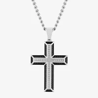 Mens 1/2 CT. T.W. Black Diamond Stainless Steel Cross 24 Inch Pendant Necklace