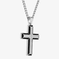 Mens 1/2 CT. T.W. Black Diamond Stainless Steel Cross 24 Inch Pendant Necklace