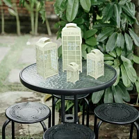 Set of 4 Weathered Cream and Gold Telephone Booth Glass Pillar Candle Lanterns 8.75" - 25"