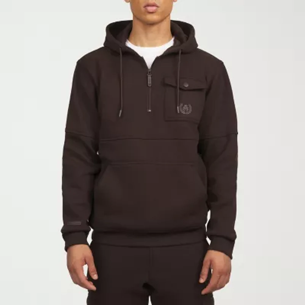 Akademiks Mens Hooded Long Sleeve Quarter-Zip Pullover