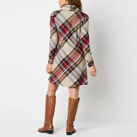 R & K Originals Womens Long Sleeve Plaid Shift Dress Petite