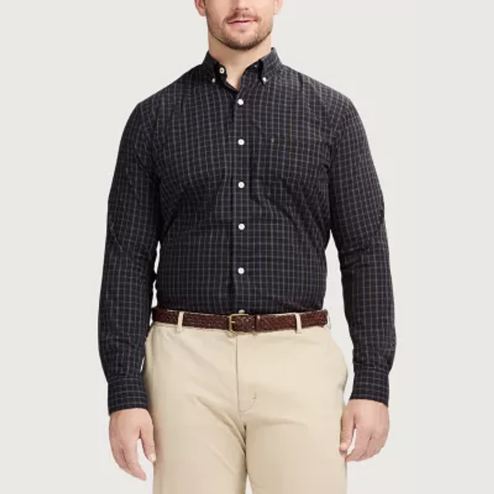 IZOD Performance Comfort Big and Tall Mens Classic Fit Long Sleeve Gingham Button-Down Shirt