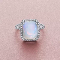 Effy  Womens Diamond Accent Genuine White Opal 14K Gold Halo Cocktail Ring