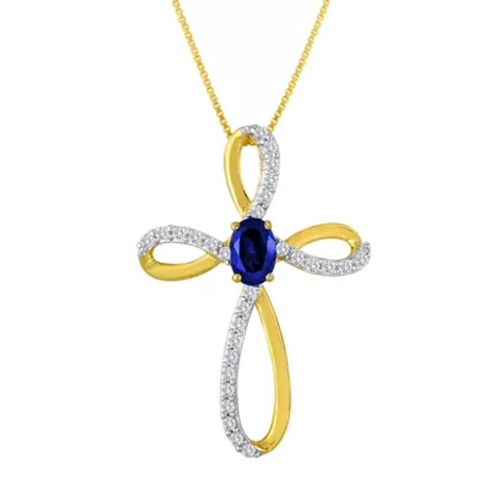 Lab-Created Blue and White Sapphire Cross Pendant Necklace