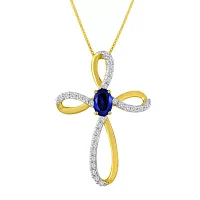 Lab-Created Blue and White Sapphire Cross Pendant Necklace