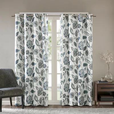 Sunsmart Laurel Floral Energy Saving Light-Filtering Grommet Top Single Curtain Panel