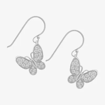 Silver Treasures Cubic Zirconia Sterling Silver Butterfly Drop Earrings