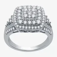 (H-I / I1) Womens 1 CT. T.W. Lab Grown Diamond 10K White Gold Halo Cocktail Ring