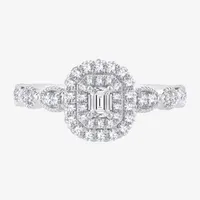 Signature By Modern Bride Womens 1/2 CT. T.W. Mined White Diamond 10K Gold Side Stone Halo Engagement Ring