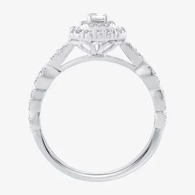 Signature By Modern Bride Womens 1/2 CT. T.W. Mined White Diamond 10K Gold Side Stone Halo Engagement Ring