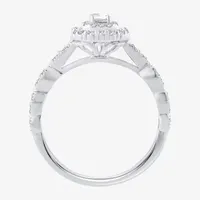 Signature By Modern Bride Womens 1/2 CT. T.W. Mined White Diamond 10K Gold Side Stone Halo Engagement Ring