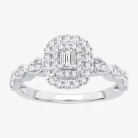 Signature By Modern Bride Womens 1/2 CT. T.W. Natural White Diamond 10K Gold Side Stone Halo Engagement Ring