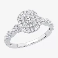 Signature By Modern Bride Womens 1/2 CT. T.W. Mined White Diamond 10K Gold Side Stone Halo Engagement Ring