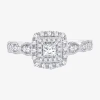 Signature By Modern Bride Womens /2 CT. T.W. Mined White Diamond 10K Gold Cushion Side Stone Halo Engagement Ring