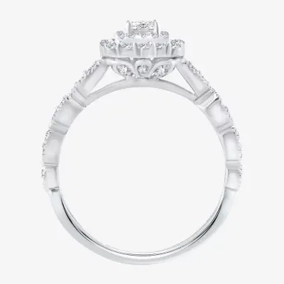 Signature By Modern Bride Womens /2 CT. T.W. Mined White Diamond 10K Gold Cushion Side Stone Halo Engagement Ring