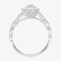 Signature By Modern Bride Womens /2 CT. T.W. Natural White Diamond 10K Gold Cushion Side Stone Halo Engagement Ring