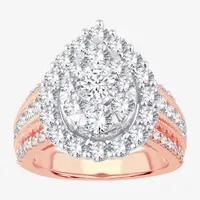 (I / Si1-Si2) Womens 3 CT. T.W. Lab Grown White Diamond 10K Gold Pear Side Stone Halo Engagement Ring