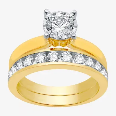 (H-I / I1) Round 1 1/2 CT. T.W. Lab Grown Diamond Bridal Set 10K or 14K Gold