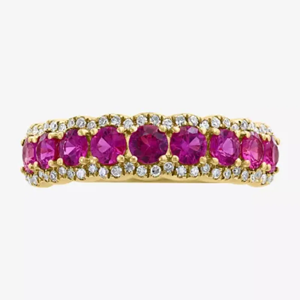 Effy Womens 1/4 CT. T.W. Diamond & Genuine Red Ruby 14K Gold Band