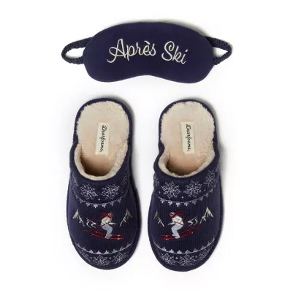 Dearfoams Novelty Knit Scuff With Eyemask Womens Slip-On Slippers