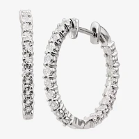 Diamond Accent Natural White Diamond Sterling Silver 23.9mm Hoop Earrings