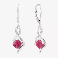 Lab Created Red Ruby Sterling Silver Drop Earrings