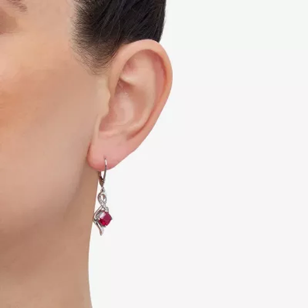 Lab Created Red Ruby Sterling Silver Drop Earrings