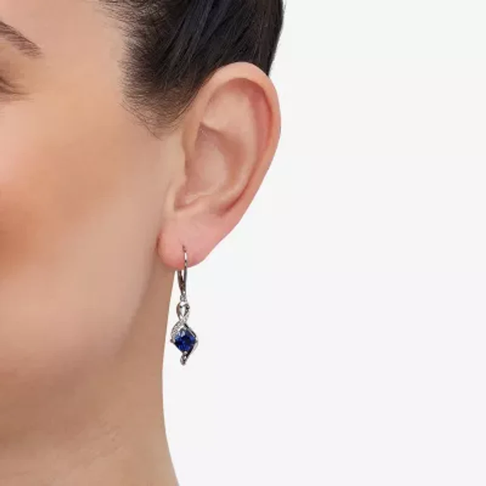 Lab Created Blue Sapphire Sterling Silver Drop Earrings