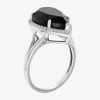 Womens Genuine Black Onyx Sterling Silver Pear Halo Cocktail Ring