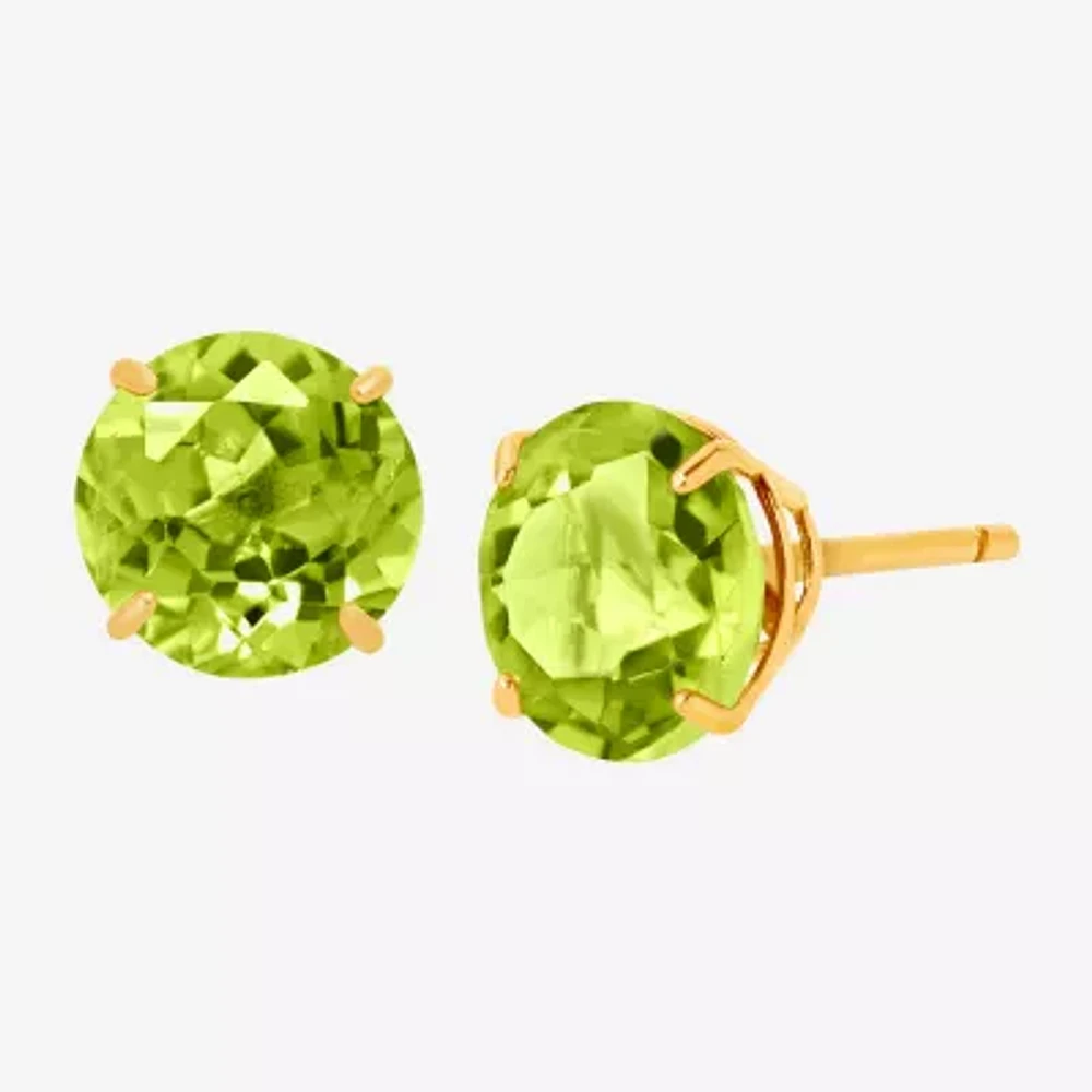 Genuine Green Peridot 10K Gold 6mm Round Stud Earrings