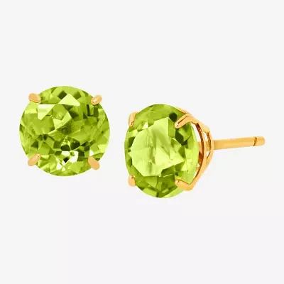 Genuine Green Peridot 10K Gold 6mm Round Stud Earrings