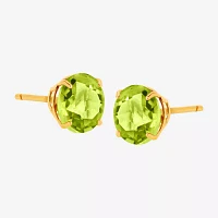 Genuine Green Peridot 10K Gold 6mm Round Stud Earrings