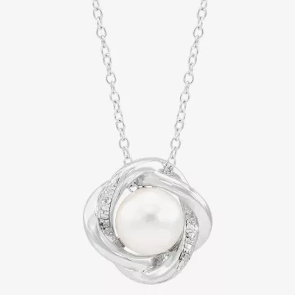 Womens Dyed White Cultured Freshwater Pearl Sterling Silver Knot Pendant Necklace