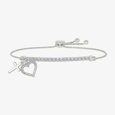 Lab Created White Sapphire Sterling Silver Heart Bolo Bracelet