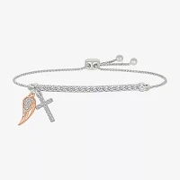 "Angel Wing" Lab Created White Sapphire 10K Rose Gold Sterling Silver Cross Bolo Bracelet