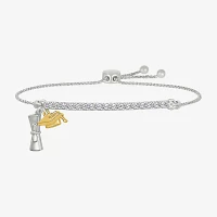 "Graduation Cap And Diploma" Womens Lab Created White Sapphire 10K Rose Gold Sterling Silver Bolo Bracelet
