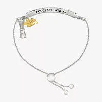 "Graduation Cap And Diploma" Womens Lab Created White Sapphire 10K Rose Gold Sterling Silver Bolo Bracelet