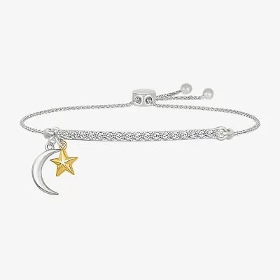 "Love The Journey" Lab Created White Sapphire 10K Rose Gold Sterling Silver Moon Star Bolo Bracelet