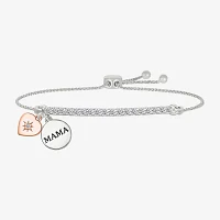 "Mama" Lab Created White Sapphire 10K Rose Gold Sterling Silver Heart Bolo Bracelet