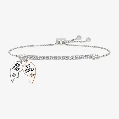 "Best Friend" Lab Created White Sapphire 10K Rose Gold Sterling Silver Heart Bolo Bracelet