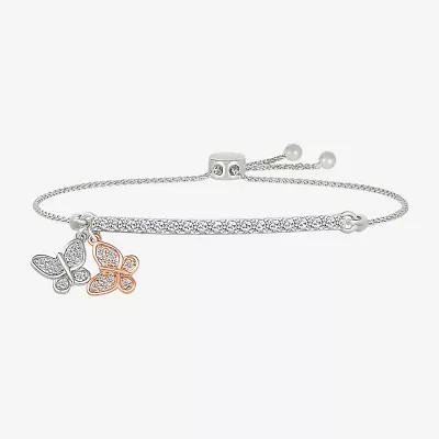 Lab Created White Sapphire 10K Rose Gold Sterling Silver Butterfly Bolo Bracelet