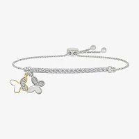 Lab Created White Sapphire 10K Gold Sterling Silver Butterfly Bolo Bracelet