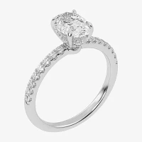 (G-H /  Si1-Si2) Womens 1 CT. T.W. Lab Grown White Diamond 10K Gold Oval Side Stone Engagement Ring