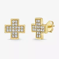 1/2 CT. T.W. Natural White Diamond 14K Gold Over Silver 11mm Cross Stud Earrings