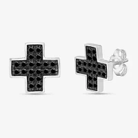 1/2 CT. T.W. Natural Black Diamond Sterling Silver 11mm Cross Stud Earrings