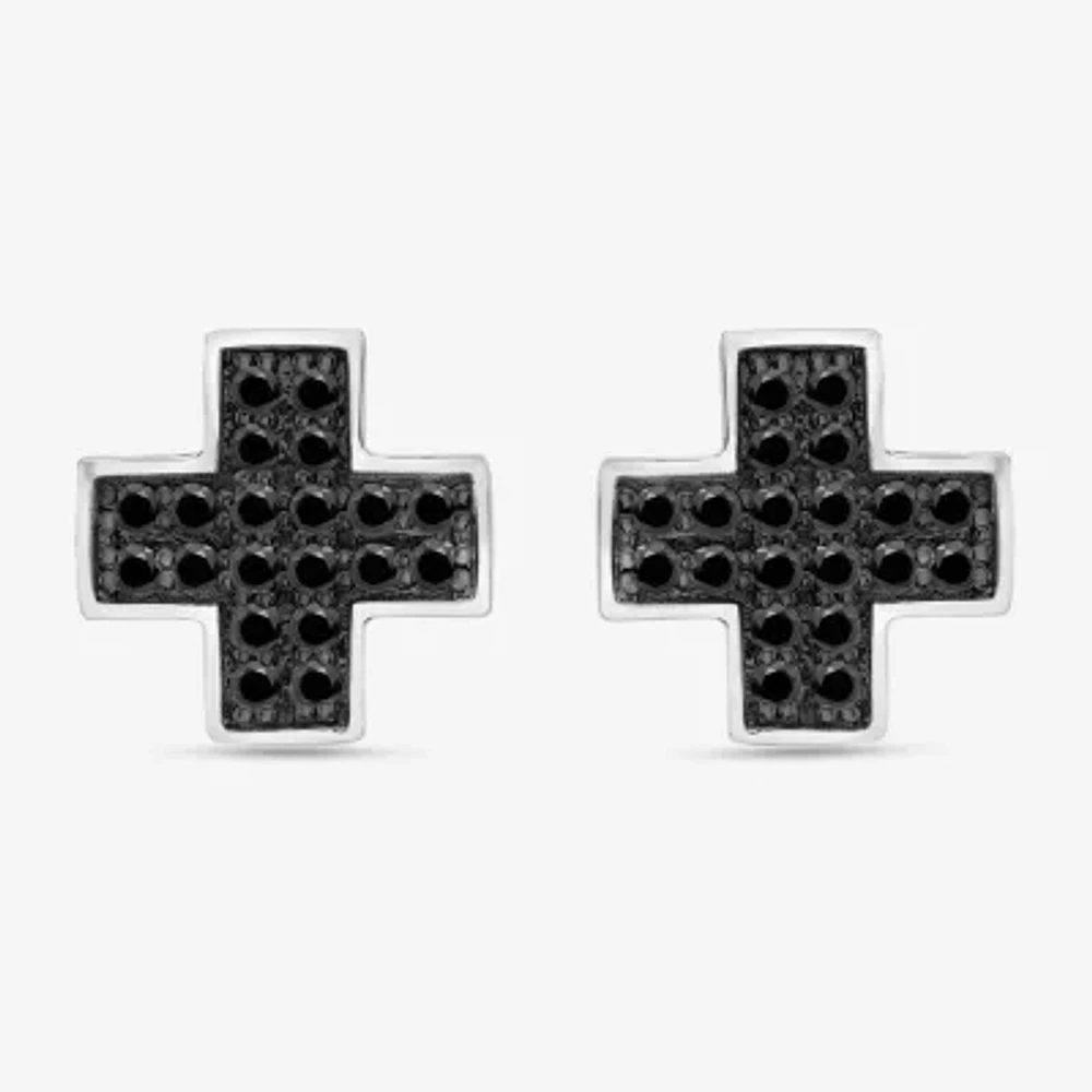 1/2 CT. T.W. Natural Black Diamond Sterling Silver 11mm Cross Stud Earrings