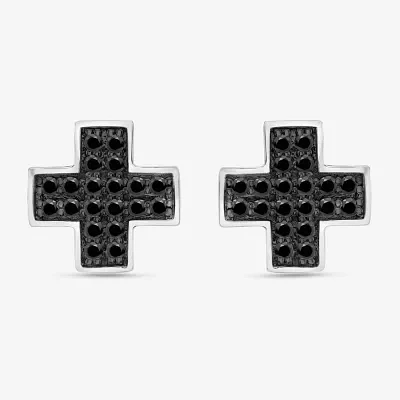 1/2 CT. T.W. Natural Black Diamond Sterling Silver 11mm Cross Stud Earrings