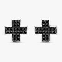 1/2 CT. T.W. Natural Black Diamond Sterling Silver 11mm Cross Stud Earrings