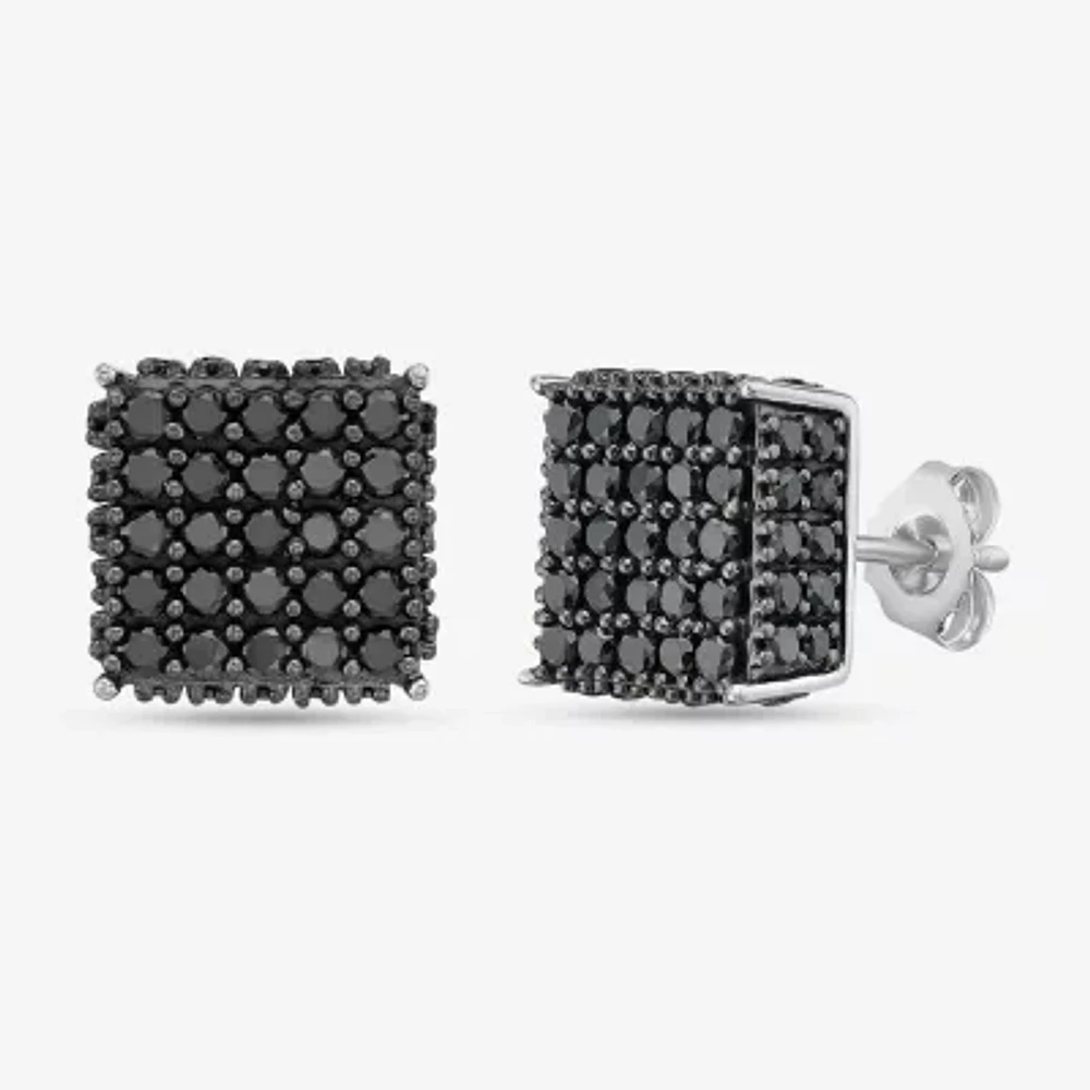 1 3/4 CT. T.W. Natural Black Diamond Sterling Silver 8mm Square Stud Earrings